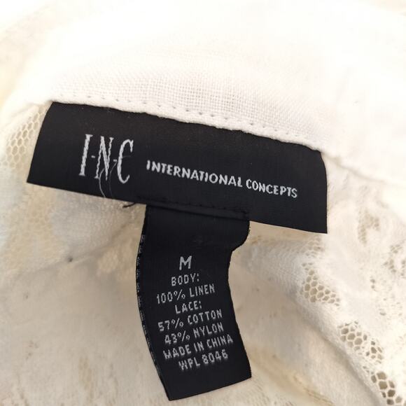 INC International Concept Linen Vest Open Front Lace Trim - Picture 11 of 11